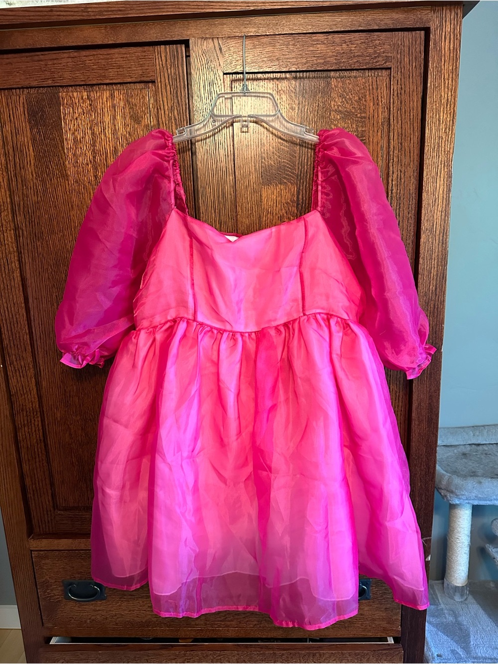 Bright Hot Pink Puff Sleeve Party Dress